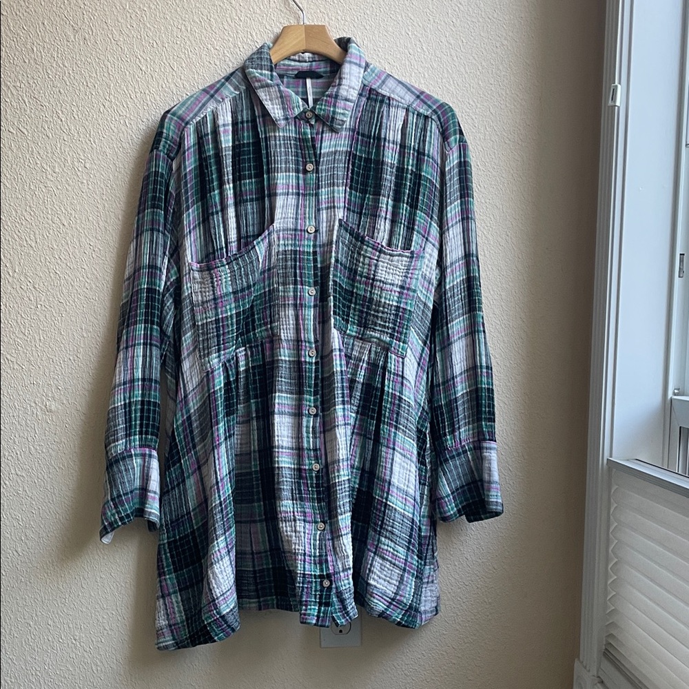 Free People Multicolor Plaid Shirt/dress, medium